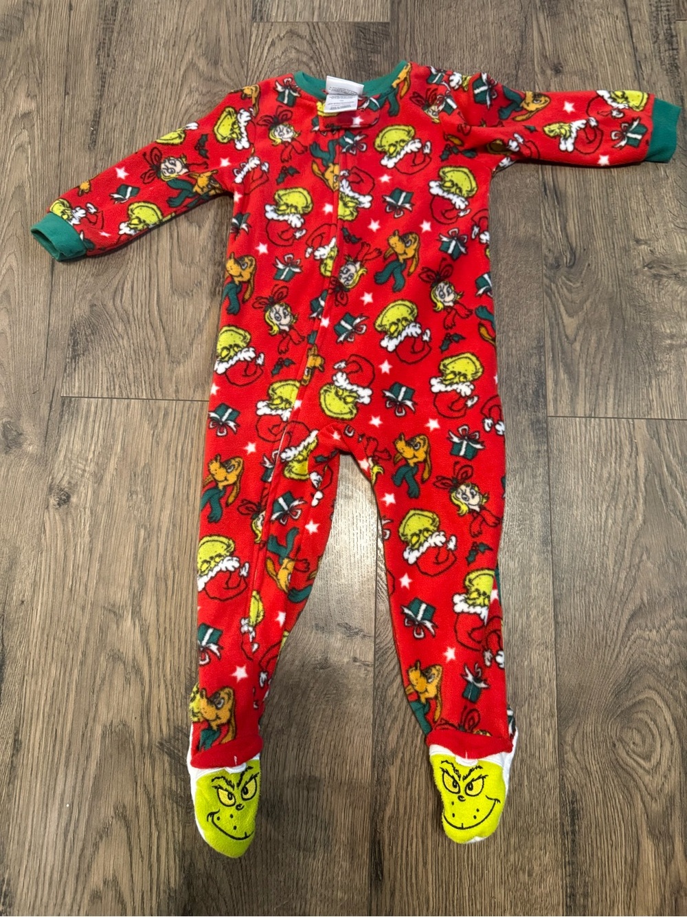 Red Grinch Print Kids Footed Pajama One-Piece